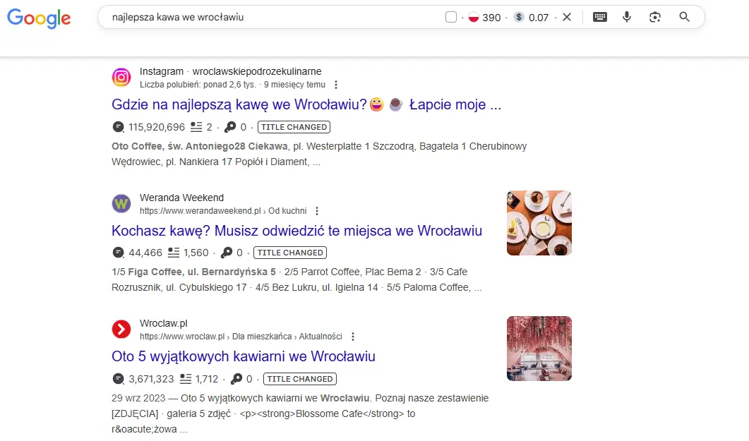 Instagram w wynikach wyszukiwania Google